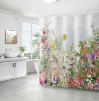 Retro Pastoral Flower Polyester Composite Needle Punched Cotton Shower Curtain sku image 5