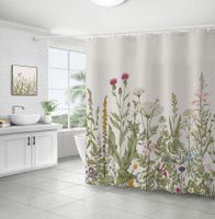Retro Pastoral Flower Polyester Composite Needle Punched Cotton Shower Curtain sku image 15
