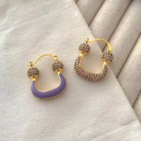1 Pair Vintage Style Geometric Color Block Plating Inlay Copper Zircon Hoop Earrings main image 4