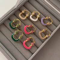 1 Pair Vintage Style Geometric Color Block Plating Inlay Copper Zircon Hoop Earrings main image 5