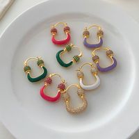 1 Pair Vintage Style Geometric Color Block Plating Inlay Copper Zircon Hoop Earrings main image 1