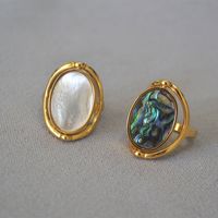 Vintage Style Geometric Color Block Mother Shell Copper Abalone Shell Plating Gold Plated Rings sku image 2