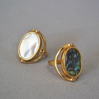 Vintage Style Geometric Color Block Mother Shell Copper Abalone Shell Plating Gold Plated Rings main image 5
