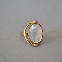 Vintage Style Geometric Color Block Mother Shell Copper Abalone Shell Plating Gold Plated Rings main image 3