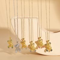 Cute Commute Little Bear Copper Plating Inlay Zircon 14k Gold Plated White Gold Plated Pendant Necklace main image 1