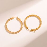 1 Pair Retro Simple Style C Shape Round Plating Stainless Steel 18K Gold Plated Hoop Earrings main image 1