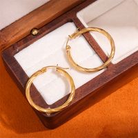 1 Pair Retro Simple Style C Shape Round Plating Stainless Steel 18K Gold Plated Hoop Earrings main image 9