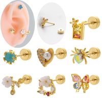 1 Piece Ig Style Cool Style Butterfly Plating Inlay Titanium Alloy Zircon 18k Gold Plated Ear Studs main image 1