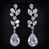 1 Pair Elegant Water Droplets Snowflake Plating Inlay Copper Zircon Rhodium Plated Drop Earrings main image 8