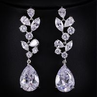 1 Pair Elegant Water Droplets Snowflake Plating Inlay Copper Zircon Rhodium Plated Drop Earrings sku image 1