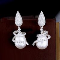 1 Pair Lady Sweet Water Droplets Snowflake Plating Inlay Copper Artificial Pearls Artificial Diamond Rhodium Plated Silver Plated Drop Earrings main image 7