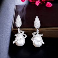 1 Pair Lady Sweet Water Droplets Snowflake Plating Inlay Copper Artificial Pearls Artificial Diamond Rhodium Plated Silver Plated Drop Earrings main image 9