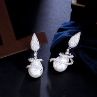 1 Pair Lady Sweet Water Droplets Snowflake Plating Inlay Copper Artificial Pearls Artificial Diamond Rhodium Plated Silver Plated Drop Earrings main image 8