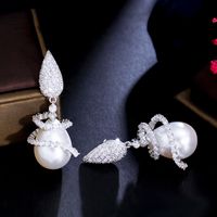 1 Pair Lady Sweet Water Droplets Snowflake Plating Inlay Copper Artificial Pearls Artificial Diamond Rhodium Plated Silver Plated Drop Earrings main image 4