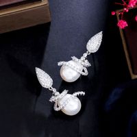 1 Pair Lady Sweet Water Droplets Snowflake Plating Inlay Copper Artificial Pearls Artificial Diamond Rhodium Plated Silver Plated Drop Earrings main image 6