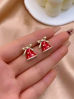 1 Pair Christmas Vintage Style Simple Style Bell Enamel Plating Inlay Copper Zircon Ear Studs main image 3