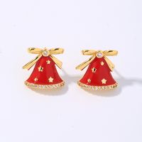 1 Pair Christmas Vintage Style Simple Style Bell Enamel Plating Inlay Copper Zircon Ear Studs main image 1