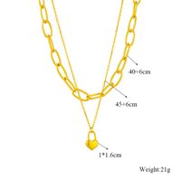 Edelstahl 304 18 Karat Vergoldet Retro Koreanische Art Geschichtet Überzug Herzform Doppellagige Halsketten main image 4