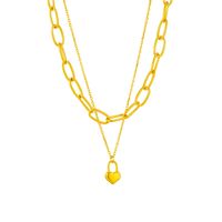 Edelstahl 304 18 Karat Vergoldet Retro Koreanische Art Geschichtet Überzug Herzform Doppellagige Halsketten main image 5
