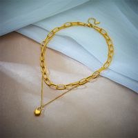 Edelstahl 304 18 Karat Vergoldet Retro Koreanische Art Geschichtet Überzug Herzform Doppellagige Halsketten sku image 1