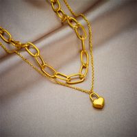 Edelstahl 304 18 Karat Vergoldet Retro Koreanische Art Geschichtet Überzug Herzform Doppellagige Halsketten main image 3