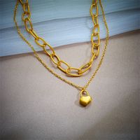 Edelstahl 304 18 Karat Vergoldet Retro Koreanische Art Geschichtet Überzug Herzform Doppellagige Halsketten main image 2