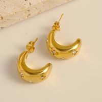 1 Pair Vacation Beach Simple Style Star Moon Plating Inlay 304 Stainless Steel Zircon 14K Gold Plated Ear Studs main image 3