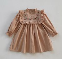 Cute Simple Style Flower Embroidery Cotton Girls Dresses sku image 1