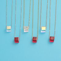 Titanium Steel 18K Gold Plated Simple Style Plating Square Glass Bead Pendant Necklace main image 1