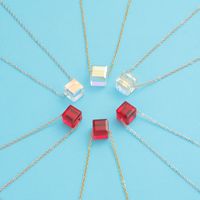 Titanium Steel 18K Gold Plated Simple Style Plating Square Glass Bead Pendant Necklace main image 5
