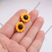 1 Pair Simple Style Sunflower Stainless Steel Resin Resin None Ear Studs main image 4