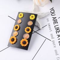1 Set Pastoral Sunflower Round Stainless Steel Resin Resin None Ear Studs main image 1