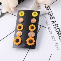 1 Set Pastoral Sunflower Round Stainless Steel Resin Resin None Ear Studs main image 5