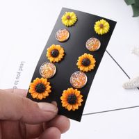 1 Set Pastoral Sunflower Round Stainless Steel Resin Resin None Ear Studs main image 4