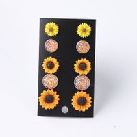 1 Set Pastoral Sunflower Round Stainless Steel Resin Resin None Ear Studs sku image 1