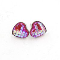 1 Pair Sweet Heart Shape Fish Scales Metal Stainless Steel Resin None Ear Studs sku image 3