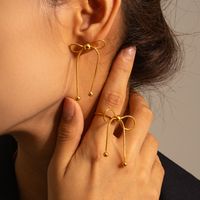 1 Pair Simple Style Bow Knot Plating Stainless Steel 18k Gold Plated Drop Earrings main image 2