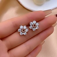 1 Pair Casual Simple Style Shiny Flower Plating Inlay Copper Zircon Ear Studs main image 3