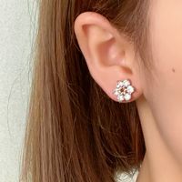 1 Pair Casual Simple Style Shiny Flower Plating Inlay Copper Zircon Ear Studs main image 2