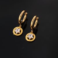 1 Pair Hip-hop Vintage Style Luxurious Pentagram Plating Inlay Stainless Steel Copper Zircon Gold Plated Drop Earrings main image 3