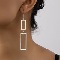 1 Pair Simple Style Streetwear Rectangle Plating Hollow Out Alloy Silver Plated Drop Earrings main image 2