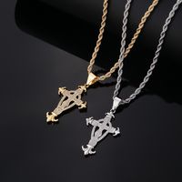 Hip-hop Vintage Style Simple Style Cross Copper Plating Inlay Zircon Gold Plated Silver Plated Men's Pendant Necklace main image 4