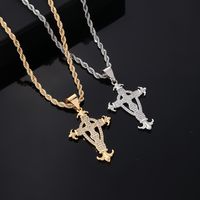 Hip-hop Vintage Style Simple Style Cross Copper Plating Inlay Zircon Gold Plated Silver Plated Men's Pendant Necklace main image 1