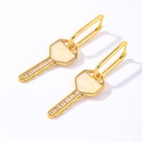 1 Pair Y2k Original Design Simple Style Key Plating Inlay Copper Zircon Gold Plated Drop Earrings main image 1