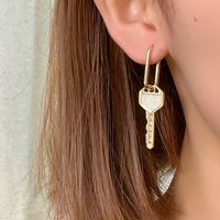 1 Pair Y2k Original Design Simple Style Key Plating Inlay Copper Zircon Gold Plated Drop Earrings main image 2