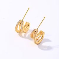1 Pair IG Style Original Design Simple Style C Shape Semicircle Plating Inlay Copper Zircon Gold Plated Ear Studs main image 1