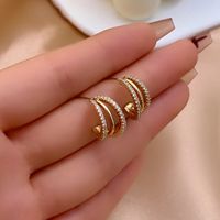 1 Pair IG Style Original Design Simple Style C Shape Semicircle Plating Inlay Copper Zircon Gold Plated Ear Studs main image 2