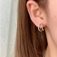 1 Pair IG Style Original Design Simple Style C Shape Semicircle Plating Inlay Copper Zircon Gold Plated Ear Studs main image 3