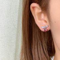1 Pair IG Style Cute Simple Style Cherry Bow Knot Plating Inlay Copper Zircon Ear Studs main image 2