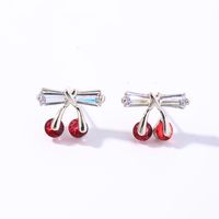 1 Pair IG Style Cute Simple Style Cherry Bow Knot Plating Inlay Copper Zircon Ear Studs main image 1